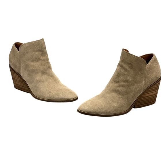 Lucky Brand Tan Suede Western Block Heel Point Toe Ankle Bootie Women 8M - Picture 5 of 10